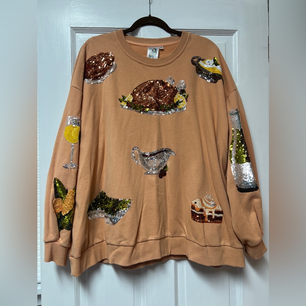 QUEEN OF SPARKLES Thanksgiving Foods Tan Sweatshirt
